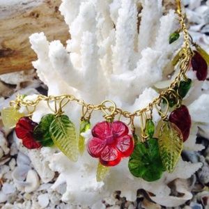 Flower Glass Beads Charm Bracelet